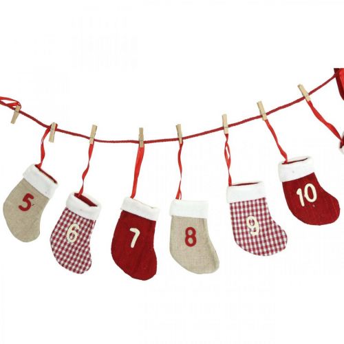 Floristik21 Adventskalender zum Befüllen Weihnachtskalender Socken Rot 2m