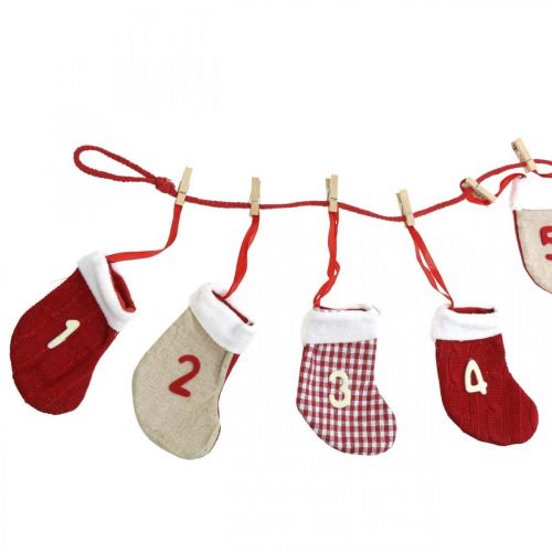 Floristik21 Adventskalender zum Befüllen Weihnachtskalender Socken Rot 2m