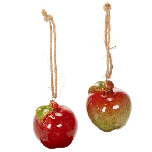 Keramikapfel Herbstdeko zum Hängen 5cm rot-grün 4er Set | Floristik21.de