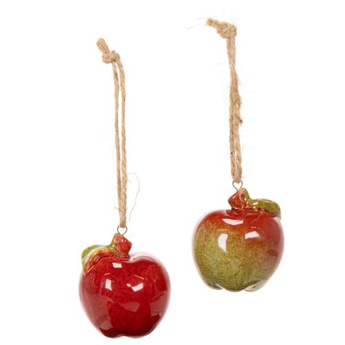 Keramikapfel Herbstdeko zum Hängen 5cm rot-grün 4er Set | Floristik21.de