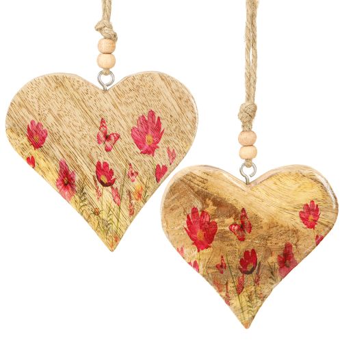 Artikel Anhänger Holz Herz Blumen Deko Frühlingsdekoration Natur Pink 9,5x9cm 4 St
