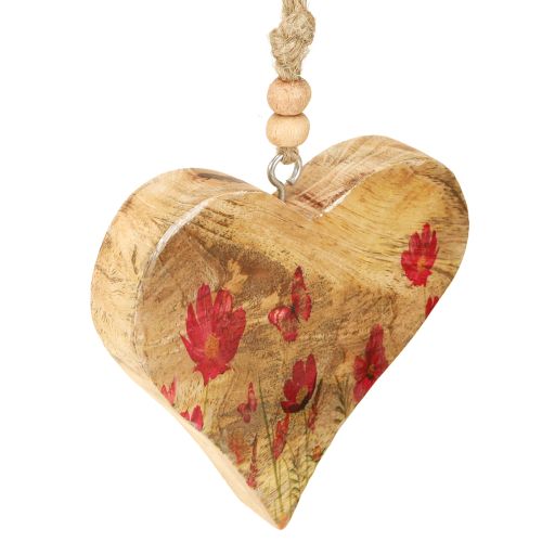 Artikel Anhänger Holz Herz Blumen Deko Frühlingsdekoration Natur Pink 9,5x9cm 4 St