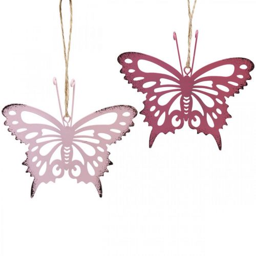 Floristik21 Anhänger Schmetterling Deko Metall Rosa Pink 8,5x9,5cm 6St