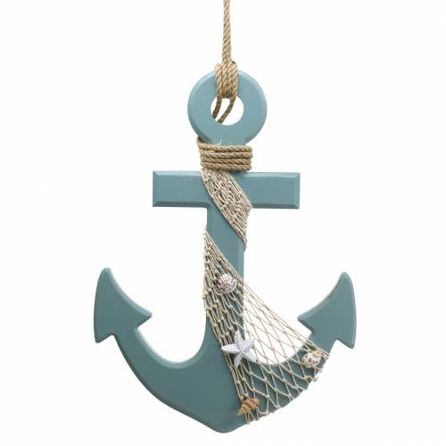 Anker Holz mit Muscheln Hellblau 28,5×40cm