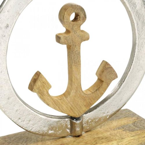 Floristik21 Maritime Deko, Holz-Anker im Ring, Skulptur, nautische Sommerdeko Silbern, Naturfarben H19,5cm