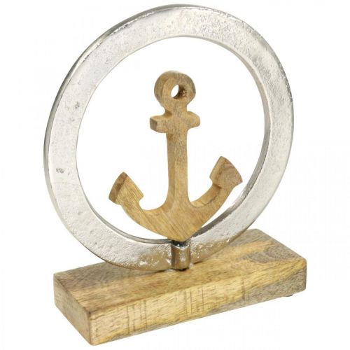 Floristik21 Maritime Deko, Holz-Anker im Ring, Skulptur, nautische Sommerdeko Silbern, Naturfarben H19,5cm