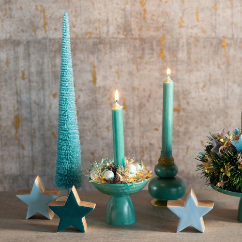 Tannenbaum Kunstbaum schlank mit Holzfuß 40cm türkis | Floristik21.de