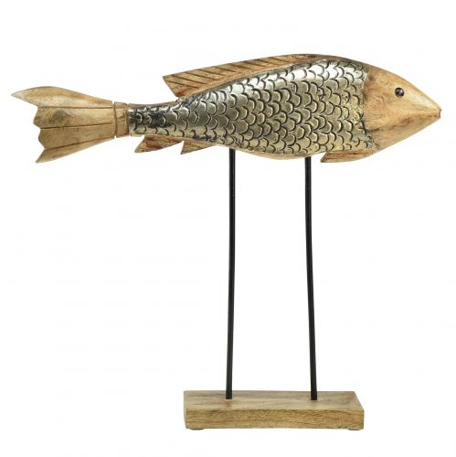 Floristik21 Holzfisch mit Metall Dekor Fisch Deko 35x7x29,5cm