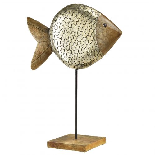 Floristik21 Holz Metall Deko Fisch Maritim Messing 33x11,5x37cm