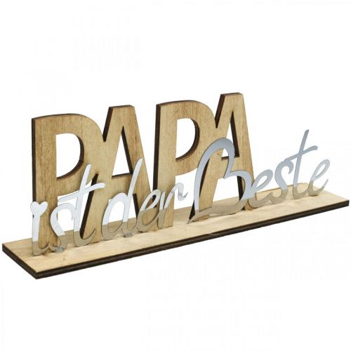 Artikel Schriftzug „Papa“, Holzdeko, Himmelfahrt, Geschenk zum Vatertag Natur, Silbern L22,5cm H8cm 3St