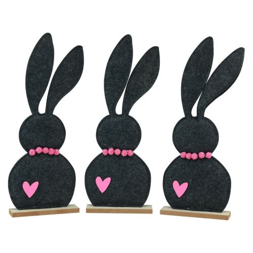 Floristik21 Tischdeko Osterhasen Deko Filz Schwarz mit Herz 45cm 3 St