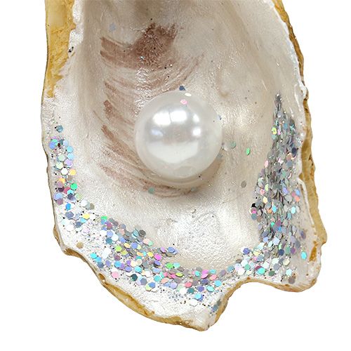 Floristik21 Auster mit Perle und Glimmer zum Hängen 8,5cm