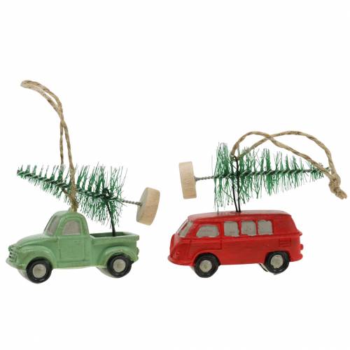 Christbaumschmuck Auto mit Tanne Rot/Grün 2St