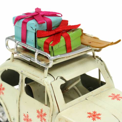 Floristik21 Weihnachts-Auto mit Paketen Weiß L11cm