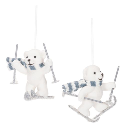 Anhänger Eisbär auf Skiern Kunststoff Weiß Grau 10cm 2St für Innenbereich
