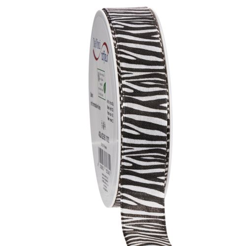 Geschenkband Zebramuster 25mm x 20m Schwarz-Weiß Polyester