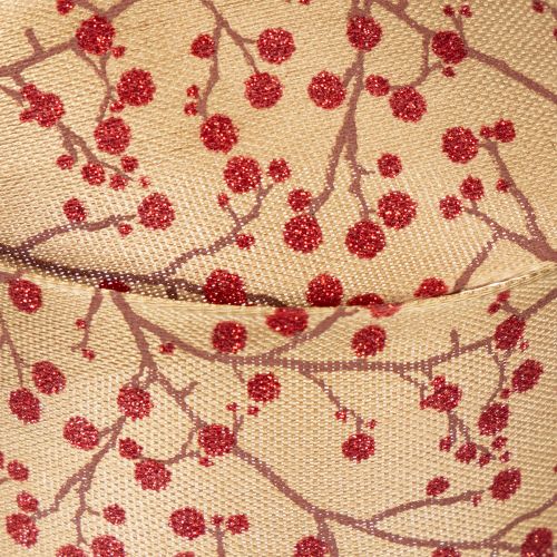 Dekoband Stoff Beige Zweige Rote Glitterbeeren 40mm 15m für Innenbereich | Floristik21.de