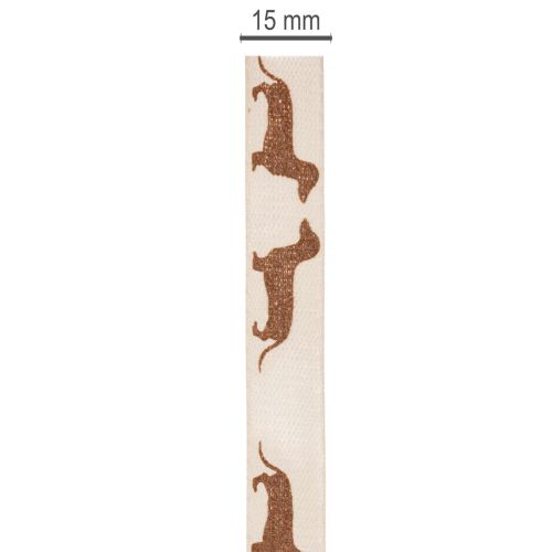 Geschenkband Dackelmotiv 100% Polyester 15mm x 18m Creme-Braun | Floristik21.de