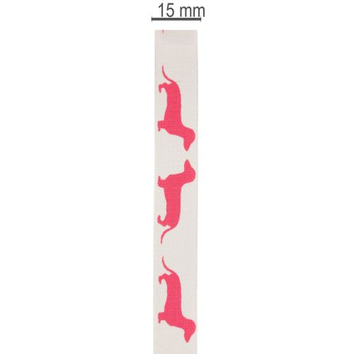 Dekoband Polyester Dackelmotiv Weiß Rosa 15mm 18m Rolle | Floristik21.de