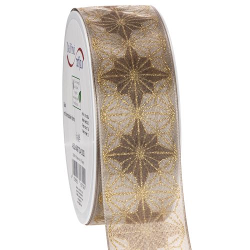 Dekoband Polyester Geschenkband Sterne 40mm x 20m Gold Braun Innenbereich