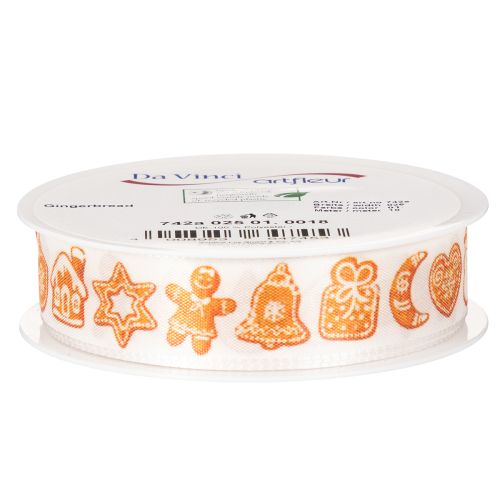 Polyester Geschenkband 25mm 18m Weiß Lebkuchen-Motive Weihnachtsdekoration | Floristik21.de