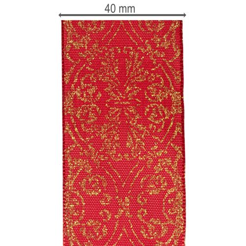 Geschenkband Polyester mit Drahtkante 40mm x 15m Rot-Gold | Floristik21.de