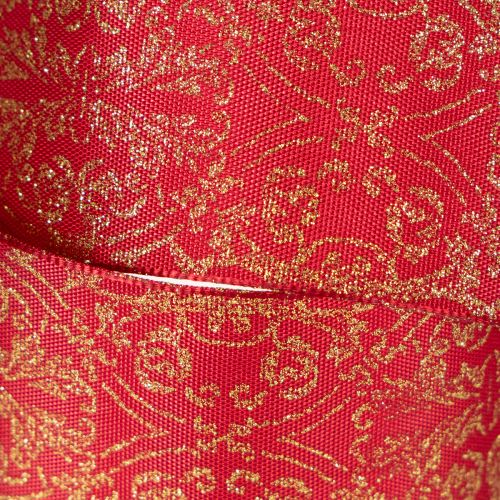 Geschenkband Polyester mit Drahtkante 40mm x 15m Rot-Gold | Floristik21.de