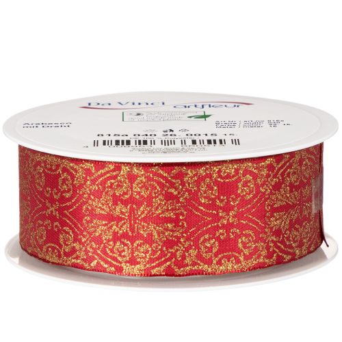 Geschenkband Polyester mit Drahtkante 40mm x 15m Rot-Gold | Floristik21.de