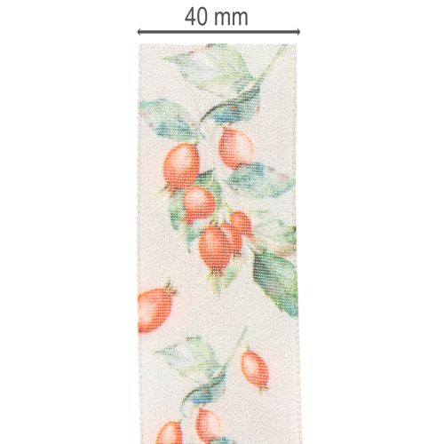 Geschenkband Polyester Herbst Hagebutten Blätter 40mm 18m | Floristik21.de