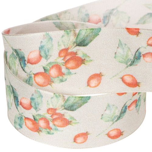 Geschenkband Polyester Herbst Hagebutten Blätter 40mm 18m | Floristik21.de