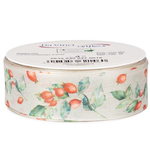 Geschenkband Polyester Herbst Hagebutten Blätter 40mm 18m | Floristik21.de