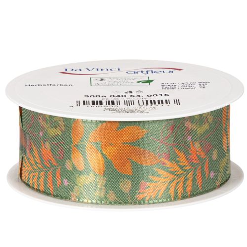 Dekoband Kunstseide Blattmotiv Herbstfarben 40mm x 15m | Floristik21.de