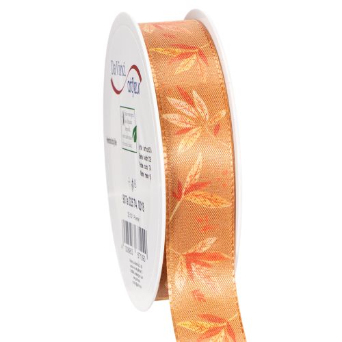 Geschenkband 25mm 18m Kunstseide Herbstfarben mit Blättermotiv