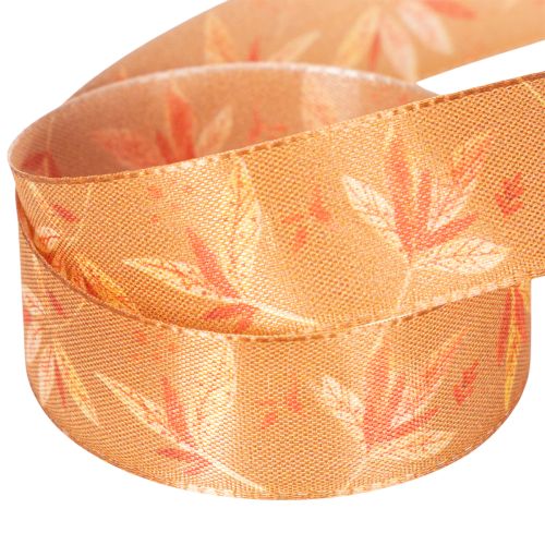 Geschenkband 25mm 18m Kunstseide Herbstfarben mit Blättermotiv | Floristik21.de