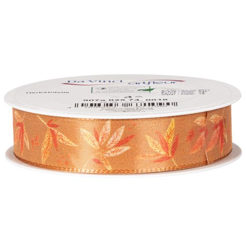 Geschenkband 25mm 18m Kunstseide Herbstfarben mit Blättermotiv | Floristik21.de