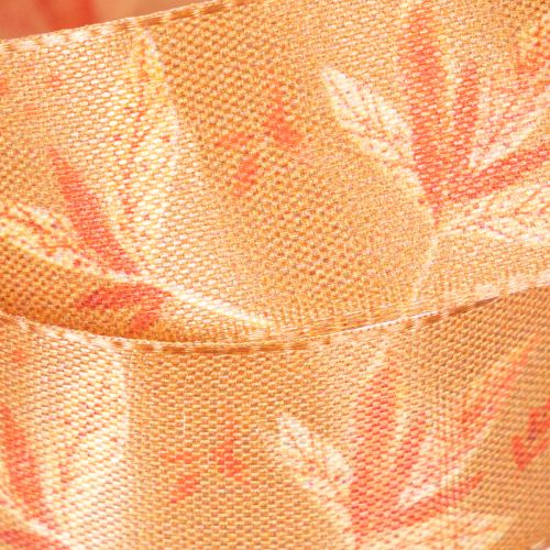 Geschenkband 25mm 18m Kunstseide Herbstfarben mit Blättermotiv | Floristik21.de