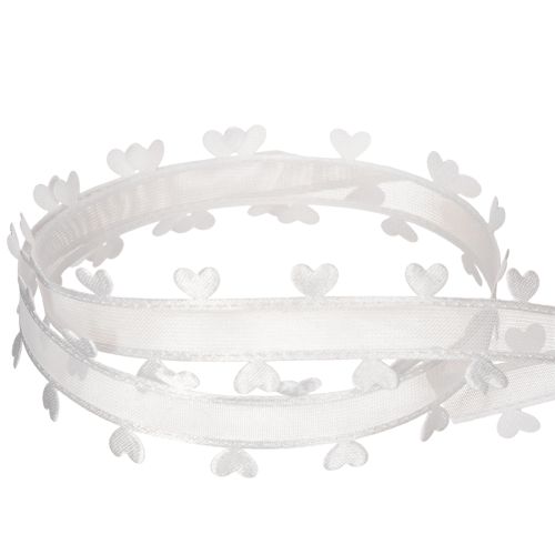 Dekoband aus Polyester 20mm 15m Weiß mit Herzmotiv | Floristik21.de