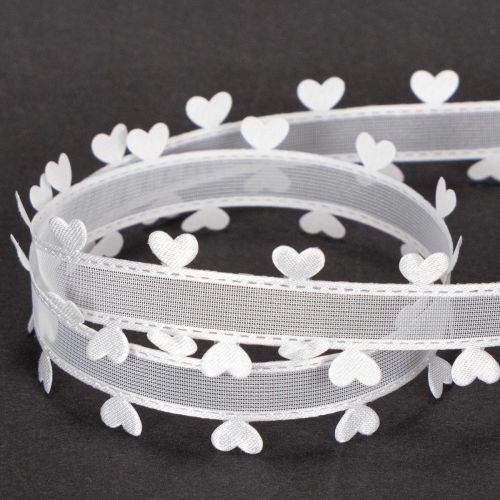 Dekoband aus Polyester 20mm 15m Weiß mit Herzmotiv | Floristik21.de