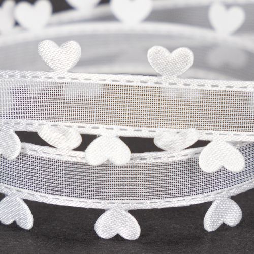 Dekoband aus Polyester 20mm 15m Weiß mit Herzmotiv | Floristik21.de