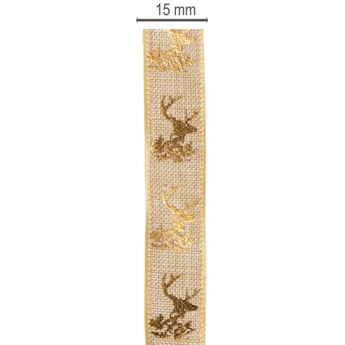 Dekoband Polyester Hirschmotiv 15mm x 15m Gold Braun Innenbereich | Floristik21.de