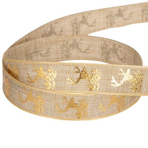 Dekoband Polyester Hirschmotiv 15mm x 15m Gold Braun Innenbereich | Floristik21.de