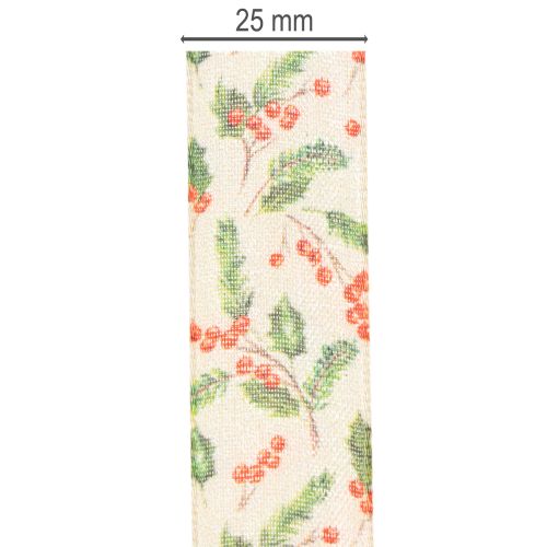 Dekoband Polyester Beige Stechpalmen Beeren 25mm x 18m Innenbereich | Floristik21.de