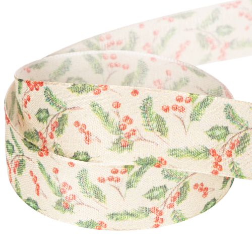 Dekoband Polyester Beige Stechpalmen Beeren 25mm x 18m Innenbereich | Floristik21.de