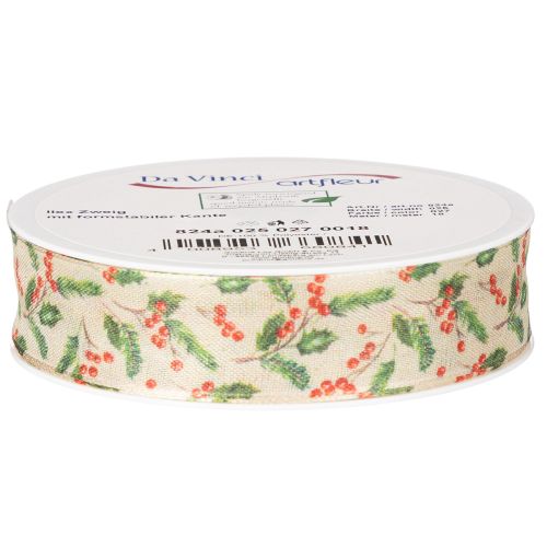 Dekoband Polyester Beige Stechpalmen Beeren 25mm x 18m Innenbereich | Floristik21.de