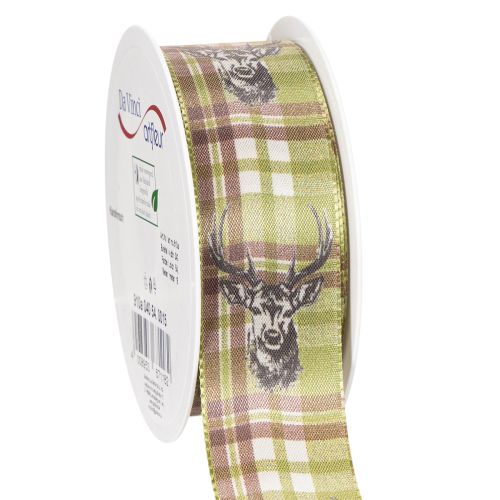 Dekoband Stoff 40mm x 15m Karomuster Grün Braun Beige Hirschmotiv