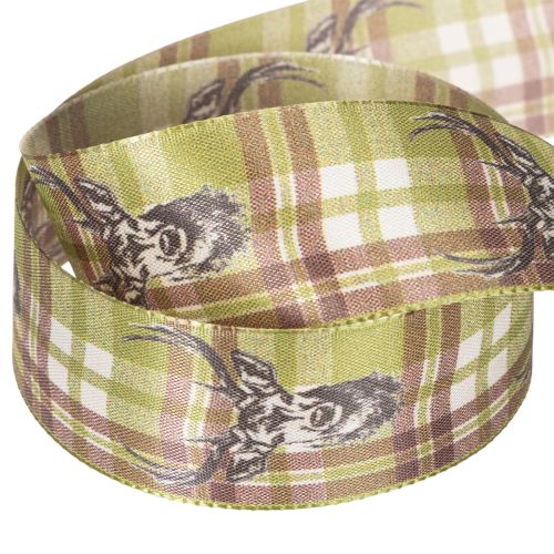 Dekoband Stoff 40mm x 15m Karomuster Grün Braun Beige Hirschmotiv | Floristik21.de
