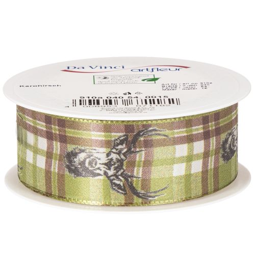 Dekoband Stoff 40mm x 15m Karomuster Grün Braun Beige Hirschmotiv | Floristik21.de