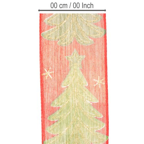 Stoff-Geschenkband Tannenbaum und Sterne 40mm x 15m Rot-Grün-Gold | Floristik21.de
