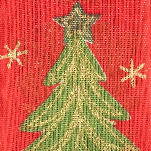 Stoff-Geschenkband Tannenbaum und Sterne 40mm x 15m Rot-Grün-Gold | Floristik21.de