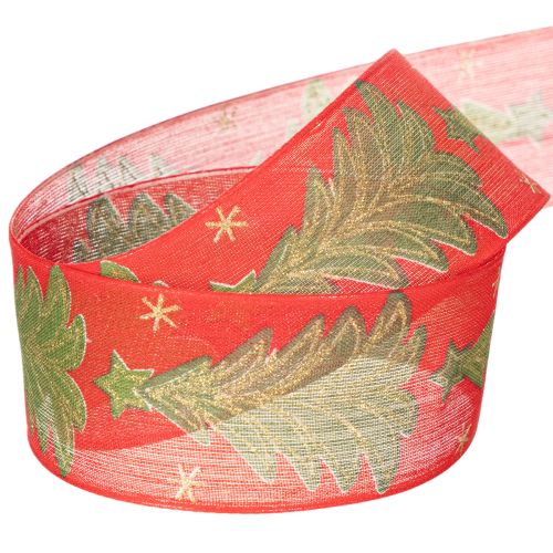 Stoff-Geschenkband Tannenbaum und Sterne 40mm x 15m Rot-Grün-Gold | Floristik21.de